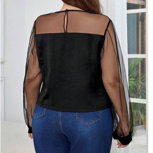 Plus Black Semi Sheer Long Sleeve top - Picture 2 of 5